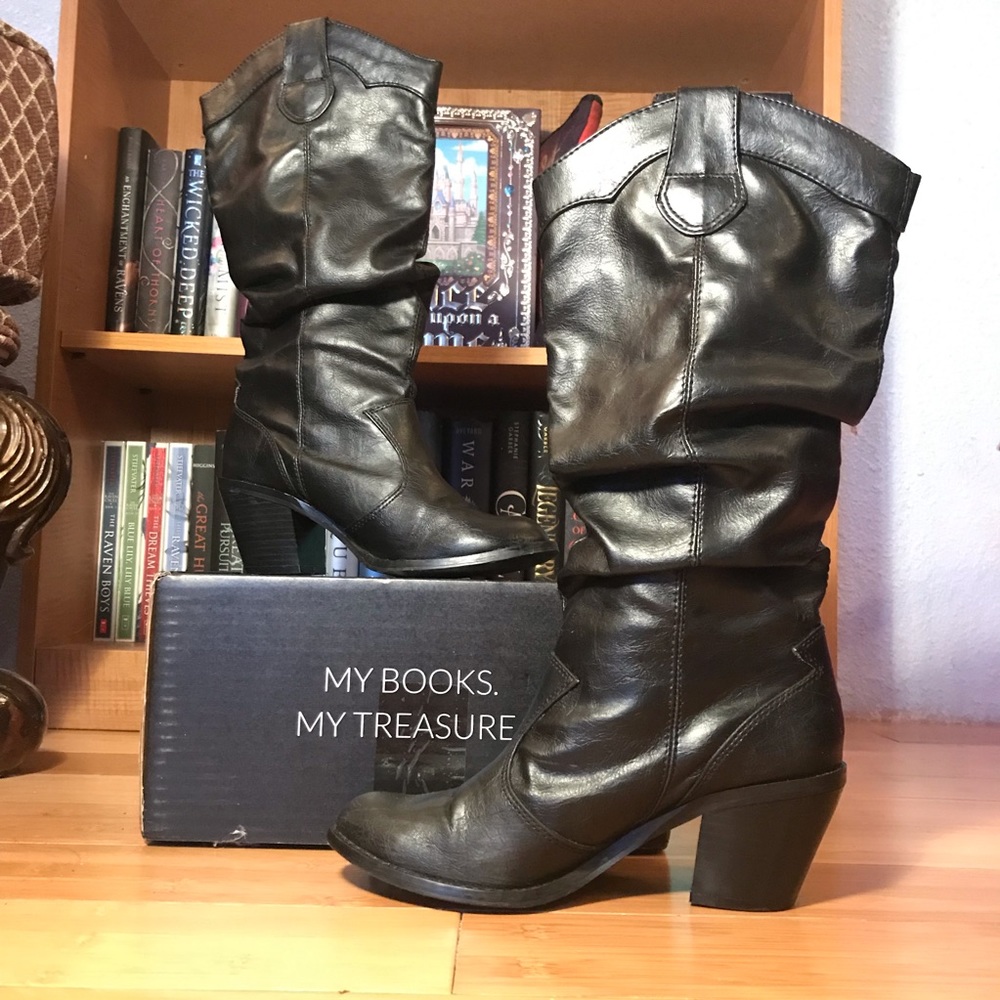 Black - Soda - Scrunch Style Cowboy Boots-  (EUC)